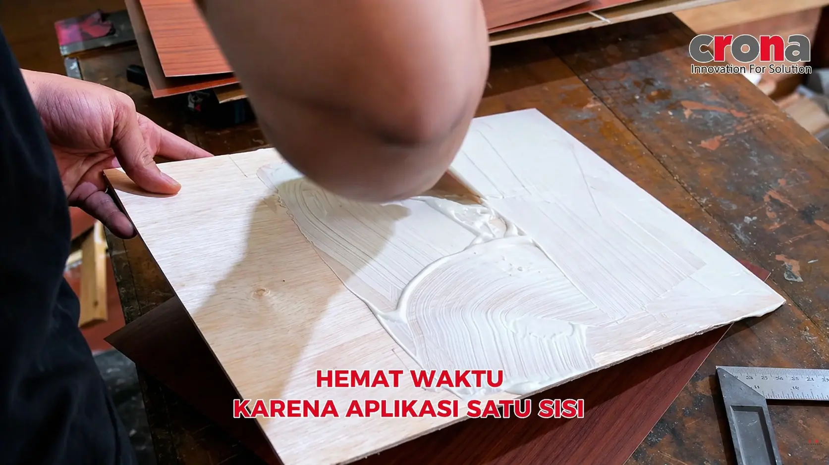 wkatu kering lem waterbsed, Lem waterbased, lem HPL, lem decosheet, lem veneer kayu, lem Crona WOW