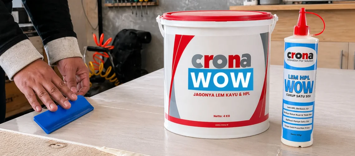 Lem waterbased, lem HPL, lem decosheet, lem veneer kayu, lem Crona WOW